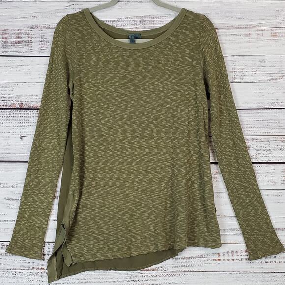 Anthropologie Left of Center Medora Thermal XS Olive Top Asymetrical Split Hem - Picture 2 of 8
